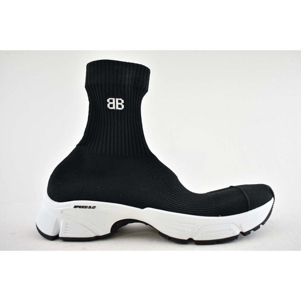 Balenciaga Speed 3.0 Sock Trainer Knit White Black High Top Runner Sneakers 41 - Picture 2 of 12